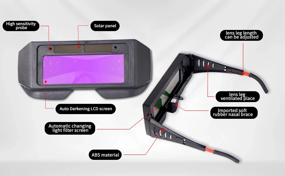 Solar Powered Welding Helmet Auto Darkening Welding Goggles LCD Welder Glasses for TIG MIG MMA Plasma Welder Glasses Pi-Mart