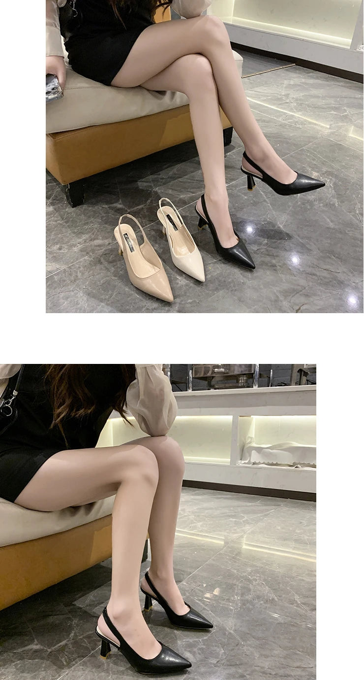 Summer Fashion New Breathable Pointed Toe Stiletto Heel PU Comfortable and Elegant Women's Shoes Shallow Mouth Sexy Sandals Pi-Mart