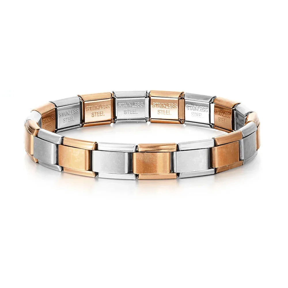 Italian Charm Link for Women Men 9mm Width Silver Gold Color Chain Stainless Steel Bracelet on Hand DIY Making Jewelry Wholesale Pi-Mart