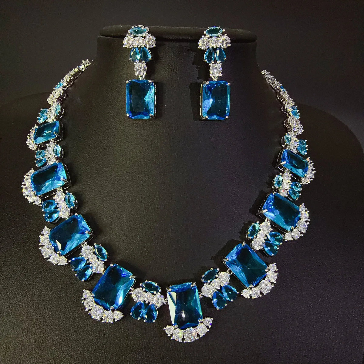 Popular twinkle square sliver color necklace earrings women dress decoration light luxury jewelry wedding Nigerian gift M-902 Pi-Mart