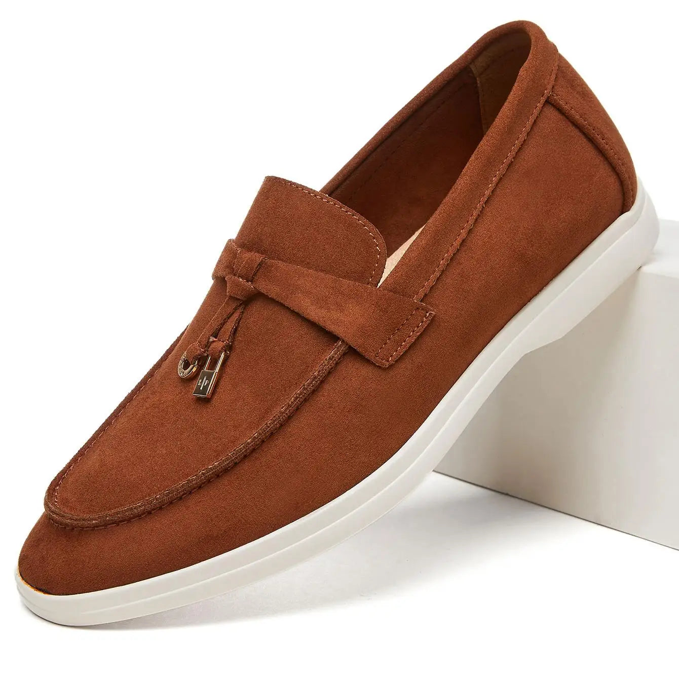 Desai Men's Faux Suede Loafers Metal Buckle Tassel Slip-on Casual Driving Shoes Lightweight Comfort Pi-Mart