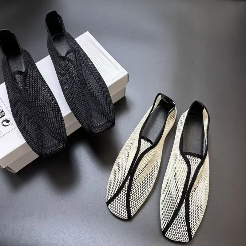 2026 Hollowed-out Mesh Sandals for Women - Summer One-Piece Square-Toe Flat Mary Jane Sandals LadyShow.Store