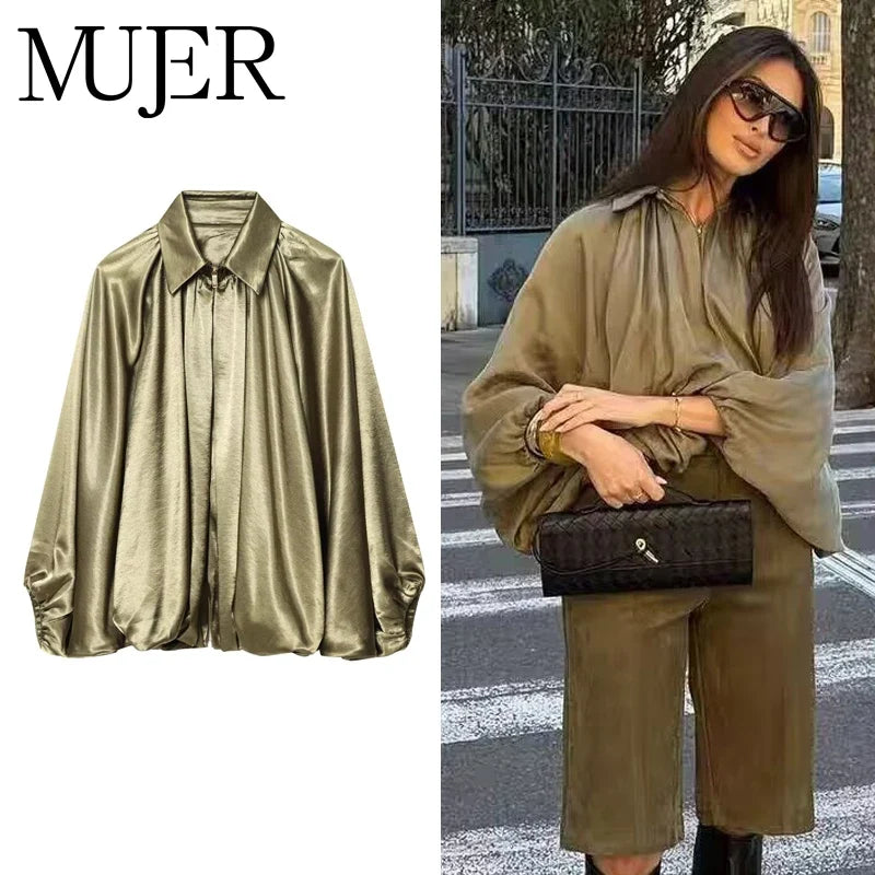 MUJER Ruched Bomber Jackets for Women Puffy Oversized Jacket Woman Summer Coats Demi-season Jacket for Women New in Outerwears LadyShow.Store
