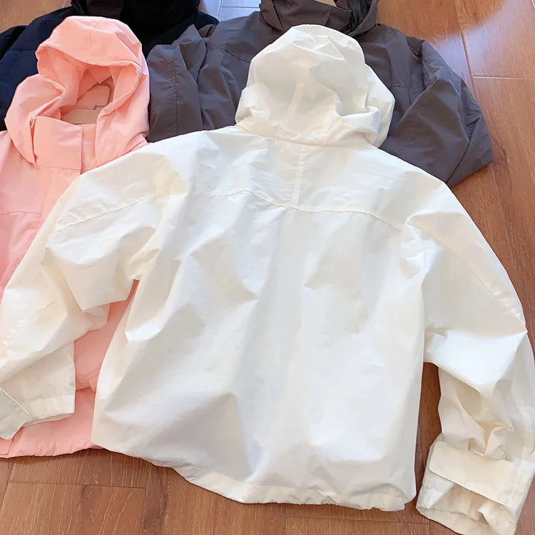Mumaroho 2026 Autumn Winter Women Windbreaker Jacket Windproof Solid Long Sleeve Outdoor Sport Hooded Thin Coat Jacket For Women Pi-Mart