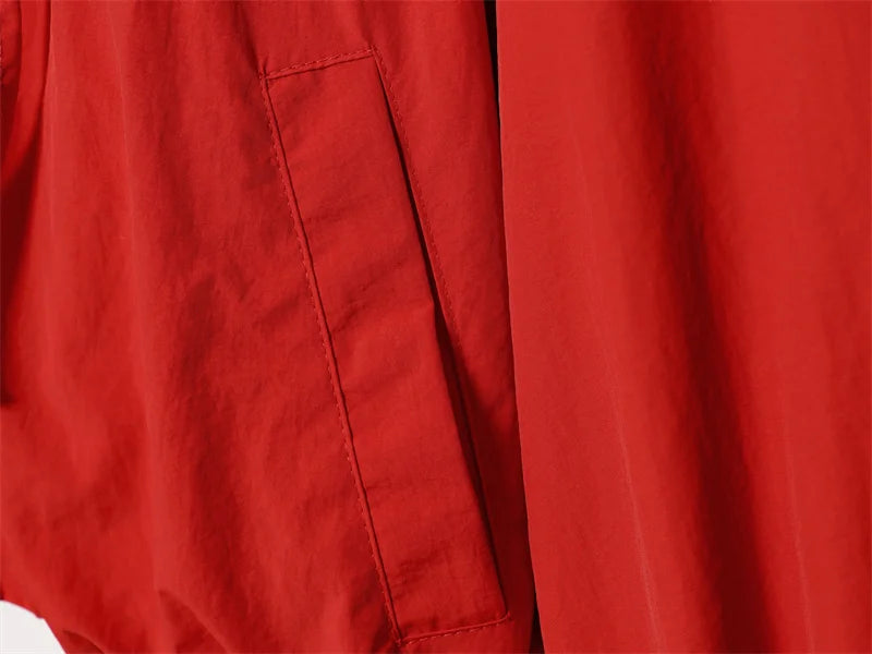 Women's Jacket 2026 Autumn New Red Long-Sleeve Drawstring Decorative Festive Hoodie Zipper Cardigan Casual Fashion Versatile Pi-Mart