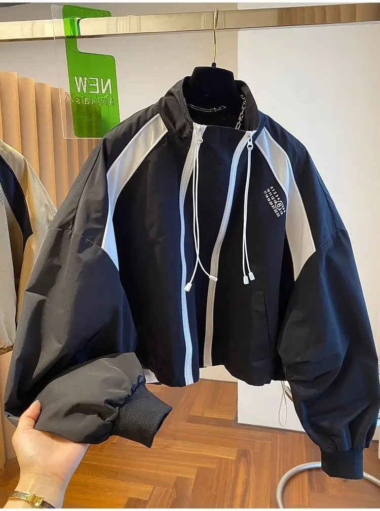 Zipper Design Niche Loose Casual Stand Collar Windbreaker Jacket Spring and Autumn Short Jacket Jacket Top Pi-Mart