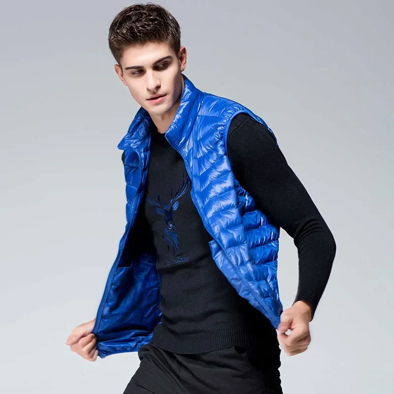 UETEEY 2026 Winter Sleeveless Puffer Vest Jacket Men Packable White Duck Down Waistcoat Lightweight Waterproof Casual Man Coat LadyShow.Store