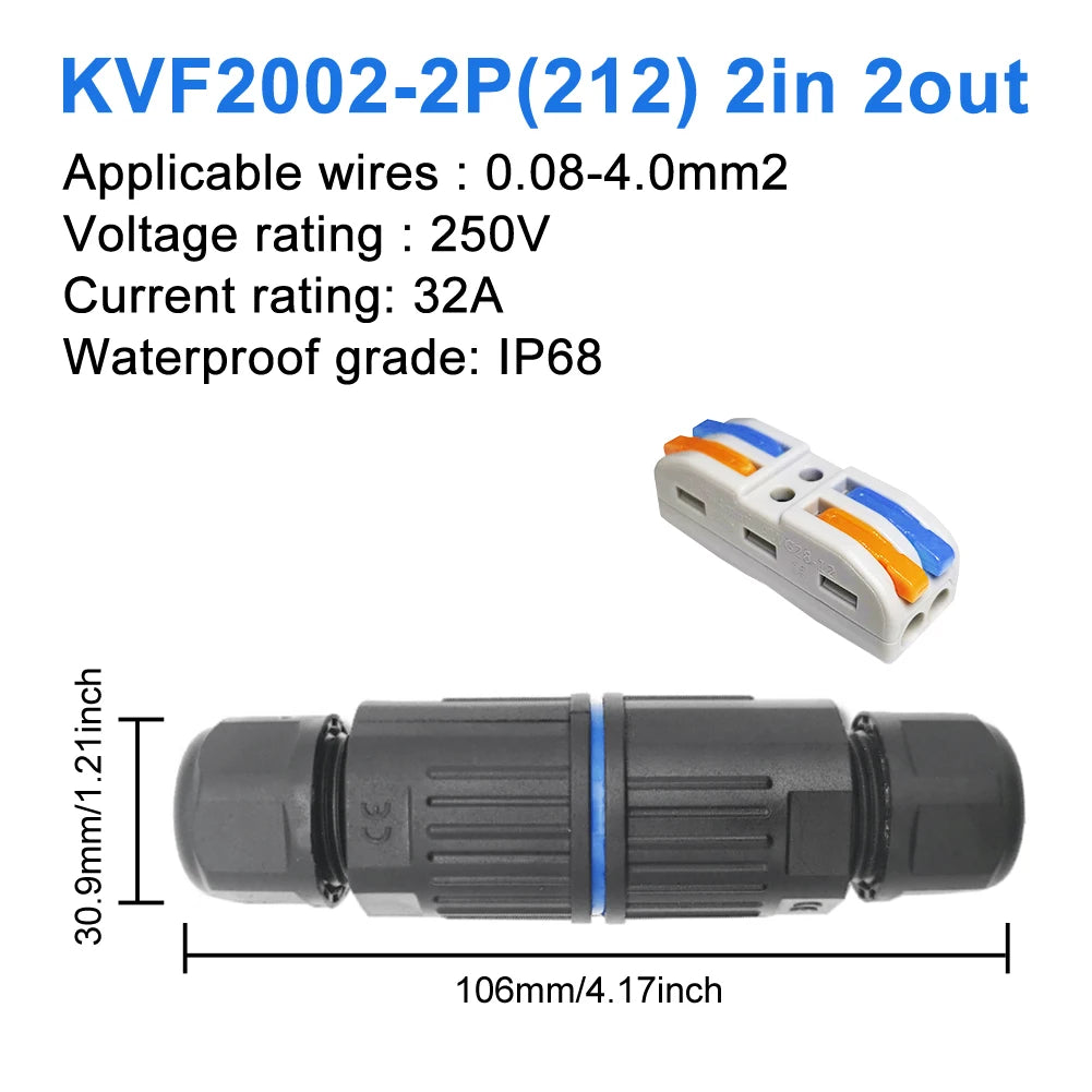 IP68 Waterproof Cable Connector Quick Connection KVSF-15 2 in 2 out 2/3/4/5 Pin Electrical Terminal Adapter Wire Connector Pi-Mart