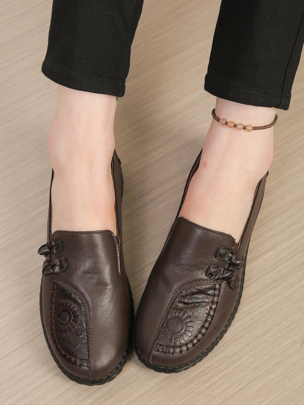 Women's Leather Flat Shoes, Spring and Autumn Women's Loafers, Single Classic Mom Shoes, Anti-Slip Comfortable and Free Shipping Pi-Mart