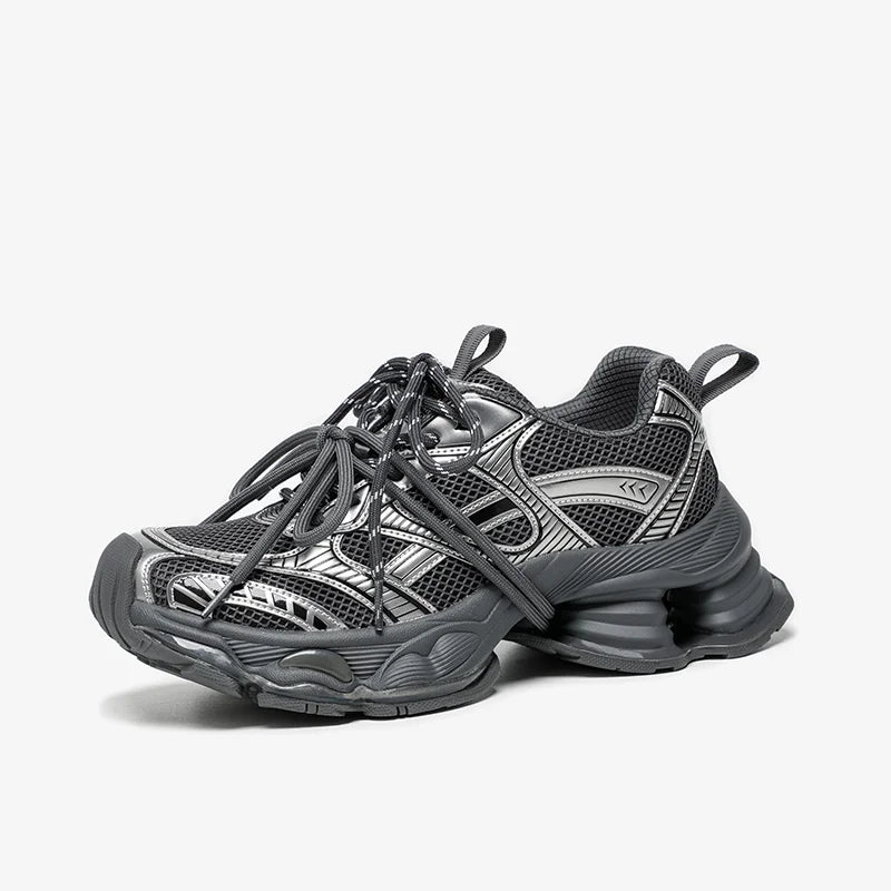 BEAUTODAY Chunky Sneakers Women Synthetic Leather Mesh Round Toe Lace-up Sports Trainers Ladies Patchwork Shoes Handmade 29A51 LadyShow.Store
