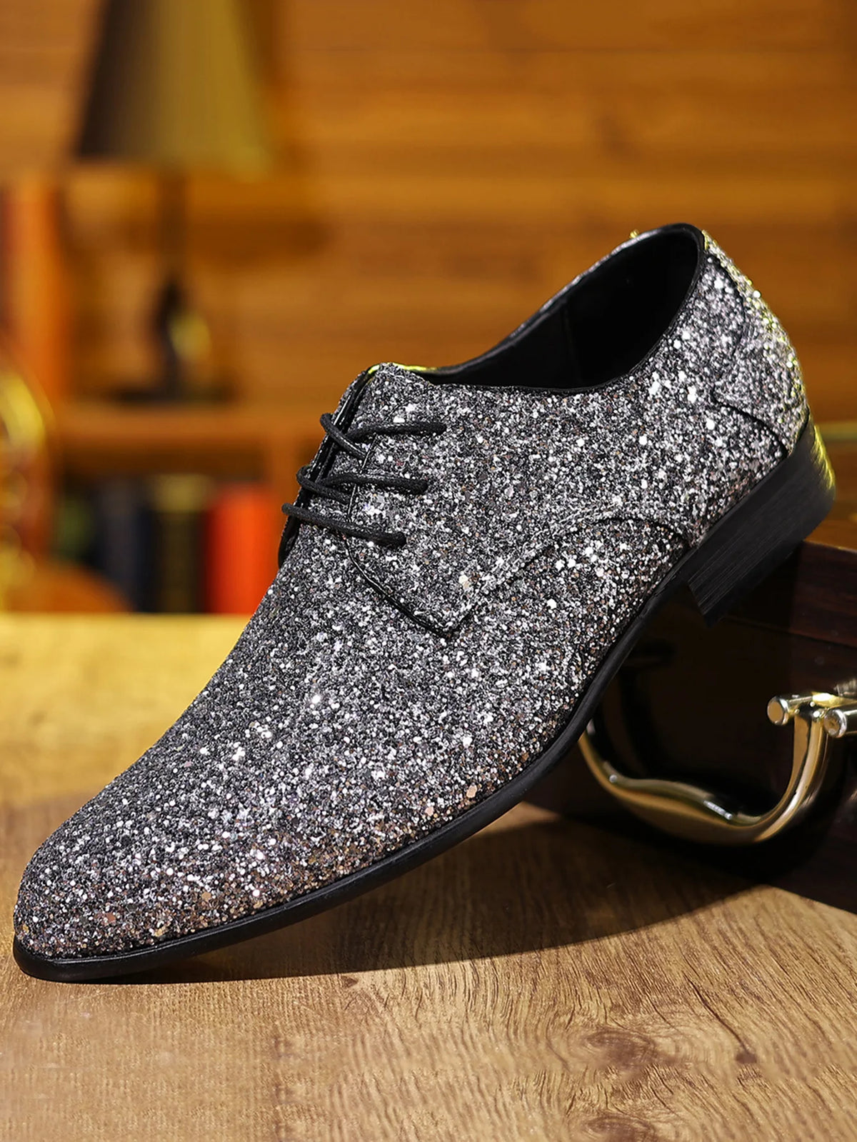 Luxury Men Dress Shoes Gold Silver Sequin Wedding Shoes High Quality Lace-Up  Oxford Shoes Fashion Designer Men Flats Large Size Pi-Mart