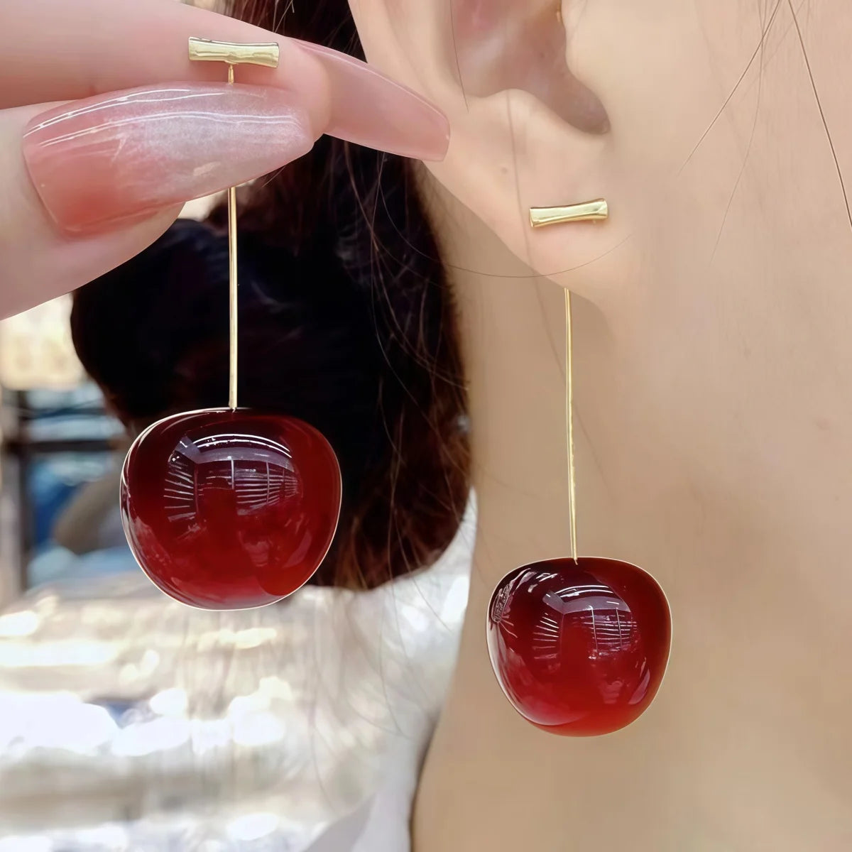 Cherry Earrings for Women Fun Fruit Drop Dangle Earrings Cute 3D Red Jewelry Unique Fruit Charm Jewelry Gifts Pi-Mart