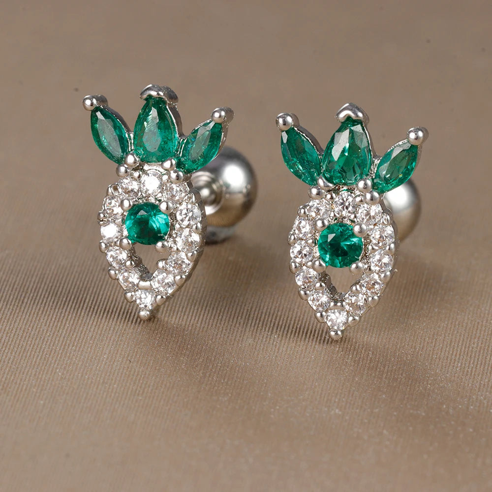 2PC Stainless Steel Little Stud Earring for Women Tiny Green Crystal Zirconia Cartilage Helix Tragus Piercing Earrings Jewelry Pi-Mart