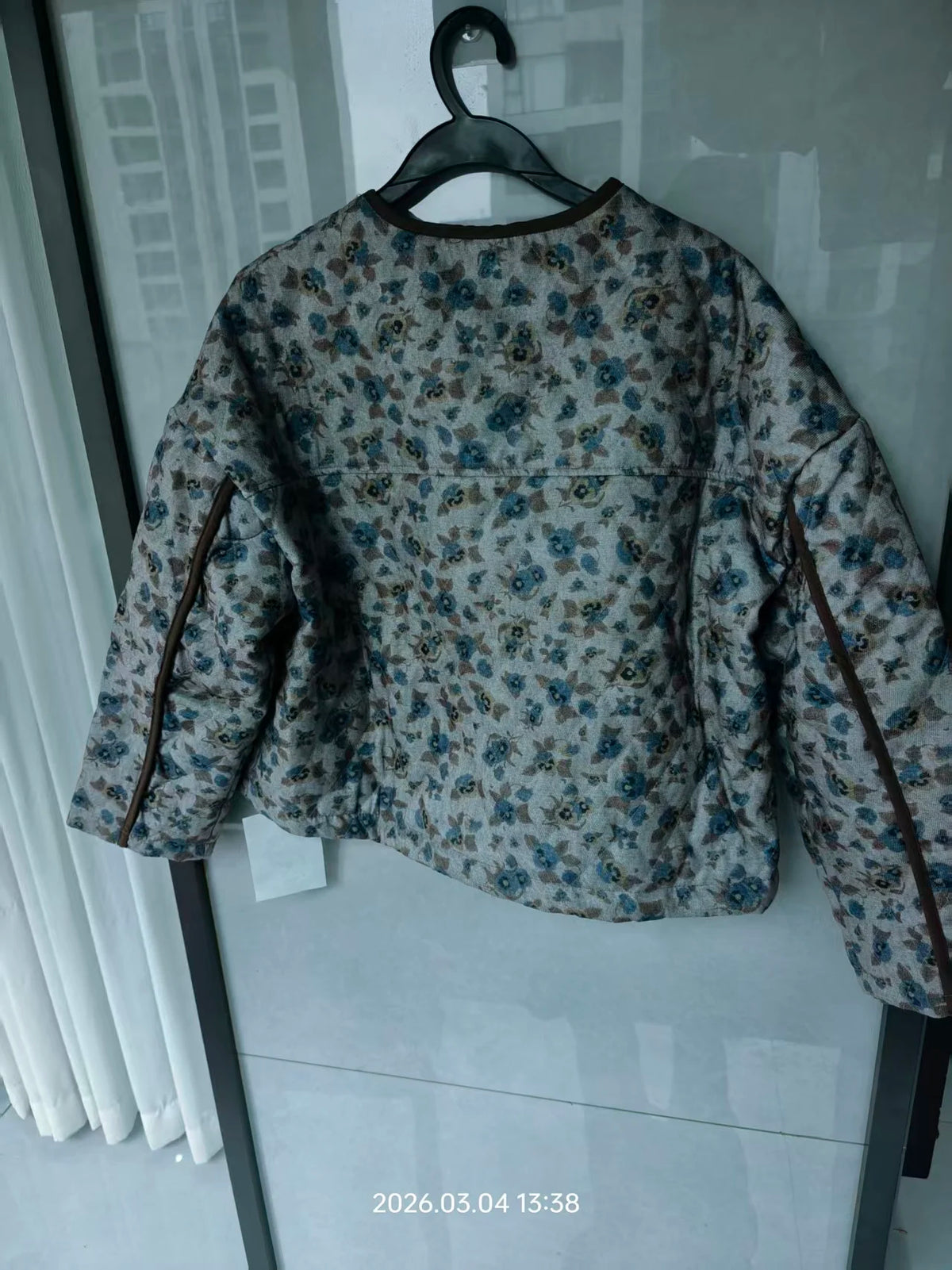 Korean Style Retro Floral Cotton Jacket For Women's Autumn Spring 2026 Fashion,Warm Round Neck Short Quilted Top w1519 Pi-Mart