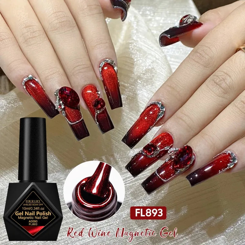 10ml Red Wine Cat Magnetic Gel Nail Polish Glitter Semi Permanant Soak Off UV LED Gel Varnish For Manicure DIY Nail Supplies Tri Light Beauty