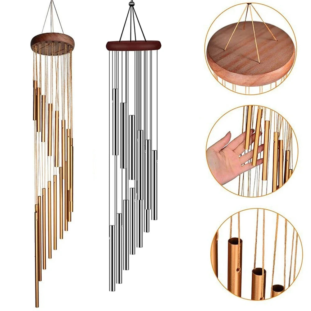 1piece 12 Tubes Aluminum Alloy Wind Chimes with Hook Gold/silver Bells for Outside Home Wedding Party Memorial Decoration Gifts Pi-Mart