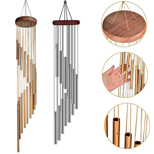 1piece 12 Tubes Aluminum Alloy Wind Chimes with Hook Gold/silver Bells for Outside Home Wedding Party Memorial Decoration Gifts Pi-Mart