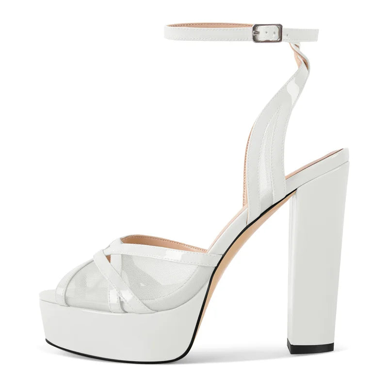 Onlymaker Women Peep Toe Mesh Platform Sandals Chuny High Heel Party Evening Dress Sandals Pi-Mart