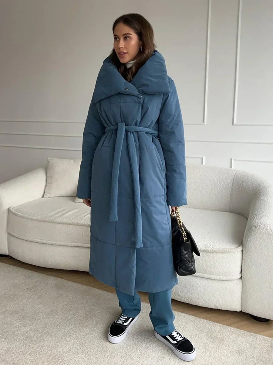 Bornladies Women Loose Quilted Jackets Parkas Winter Coats Oversized Warm Long Belt Puffer Jackets Ladies Cotton Padded Jacket LadyShow.Store