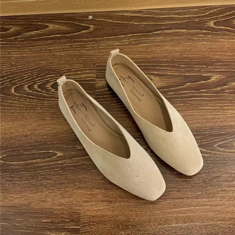 Bailamos Women's Square Toe Vintage Flats Soft Loafers Comfortable Leather Ballet Shoes for Female Dress Shoes Mujer LadyShow.Store