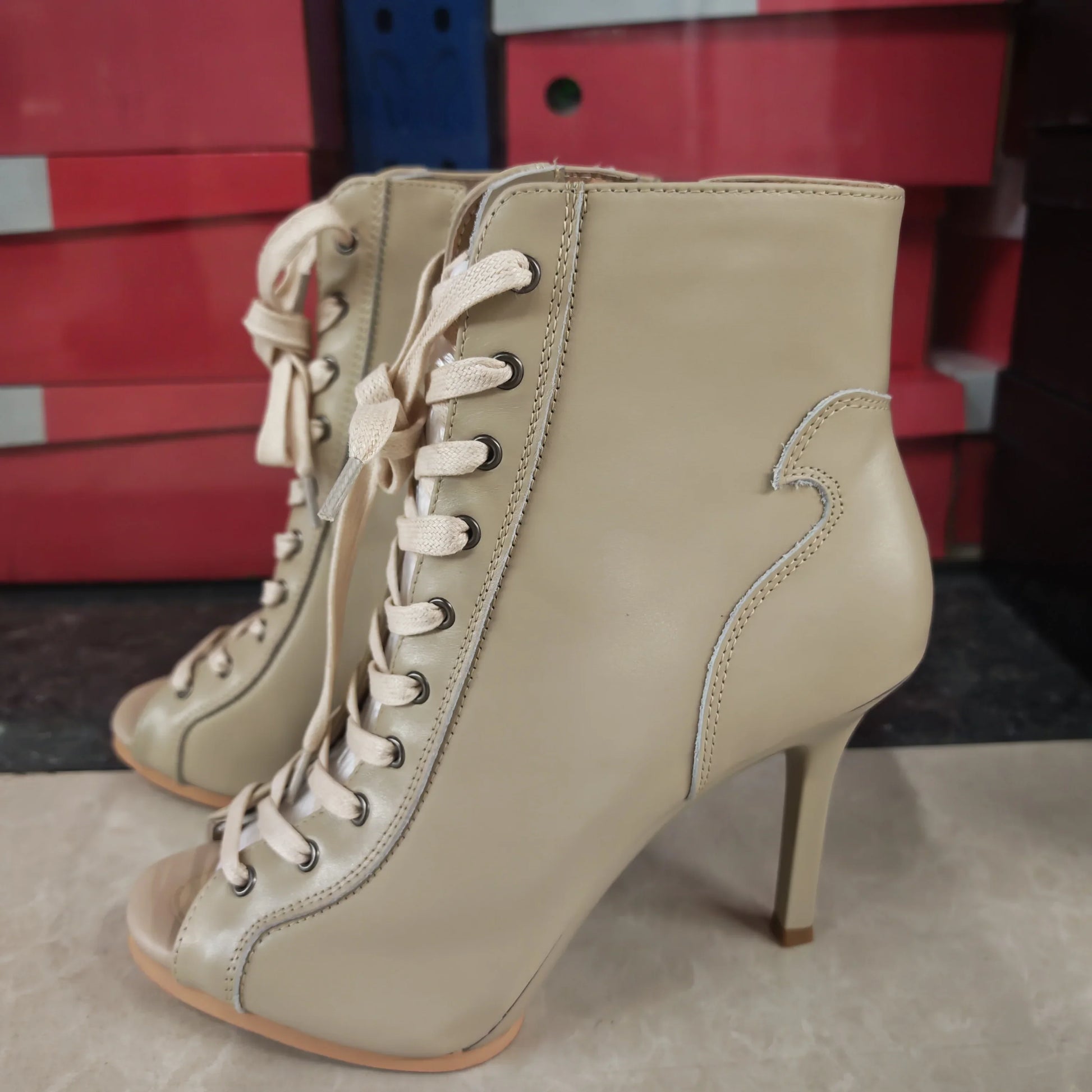 Genuine leather Customizable boots European Style Sexy Thin High Heel Jazz Dance Sandal for Women Open Toe Ladies Dancing Shoes LadyShow.Store