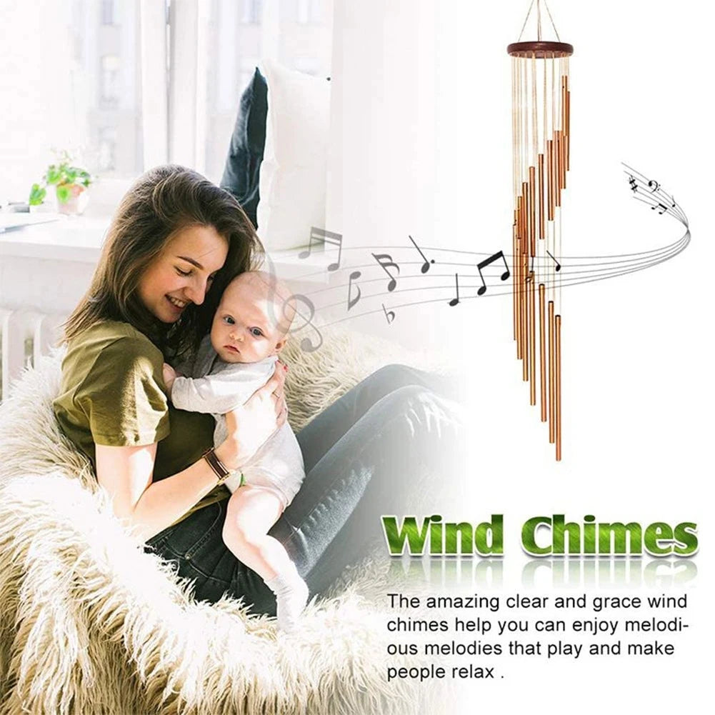 1piece 12 Tubes Aluminum Alloy Wind Chimes with Hook Gold/silver Bells for Outside Home Wedding Party Memorial Decoration Gifts Pi-Mart