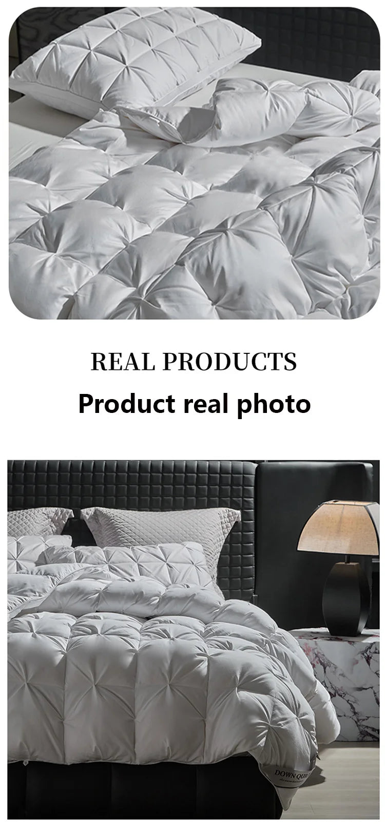 Luxury 100% White Goose down Comforter Winter Warm Duvet Extra Large Double Single Lightweight 3D Bread Design Pleated Edge Pi-Mart