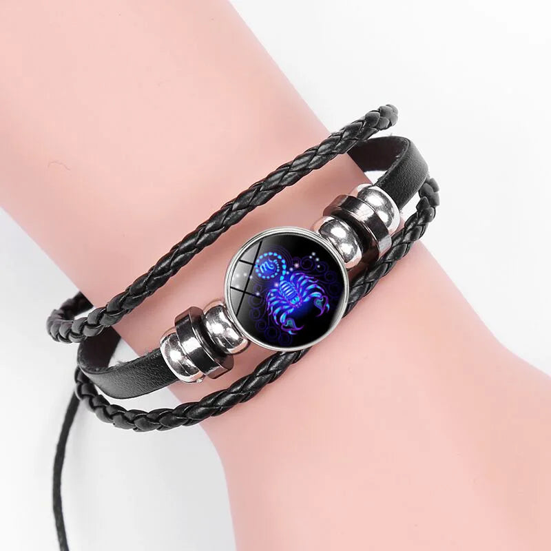 12 Constellation Zodiac Sign Charm Luminous Bracelets Men Women Vintage Multilayer Wrap Leather Chain Bangle Birthday Jewelry Pi-Mart
