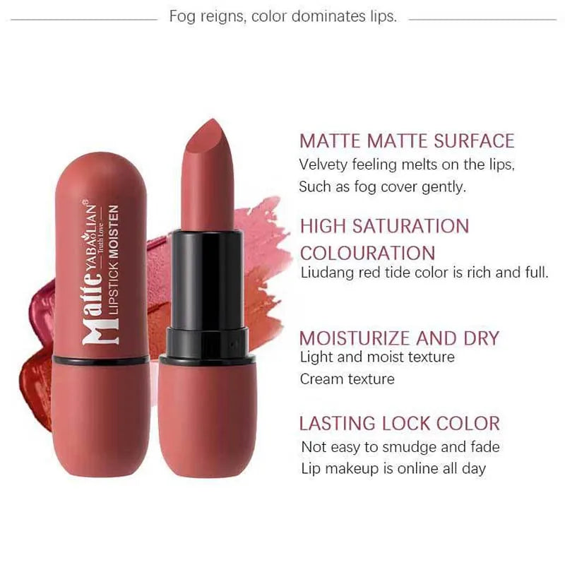 6-Color Matte Lipstick: Velvet Lip Color, Smooth, Waterproof, Long-Lasting Color Lip Makeup LadyShow.Store