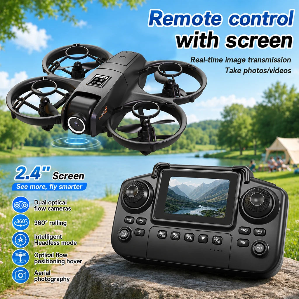 ZNLYRION YL3PK Mini Full Protective Drone With 2.4 Inch Screen Remote Dual Camera Optical Flow Hover 2 Batteries Indoor RC Quadcopter Pi-Mart