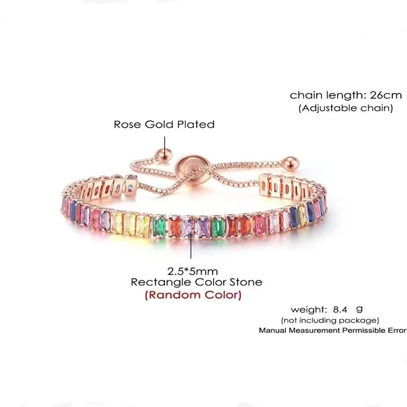 Rose Gold Adjustable Slider Bracelet for Women Colorful/Blue White Tennis Bracelet Fashion Dainty Crystal Bracelets Jewelry Gift Pi-Mart