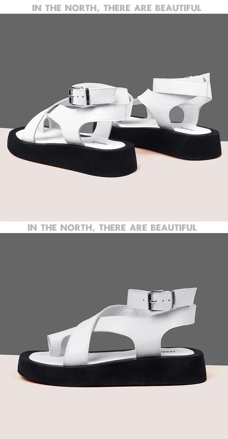 AIYUQI Sandals Women Genuine Leather 2026 Summer New Clip Toe Sandals Ladies Roman Women Shoes Muffin Sandals WHS MTO Pi-Mart