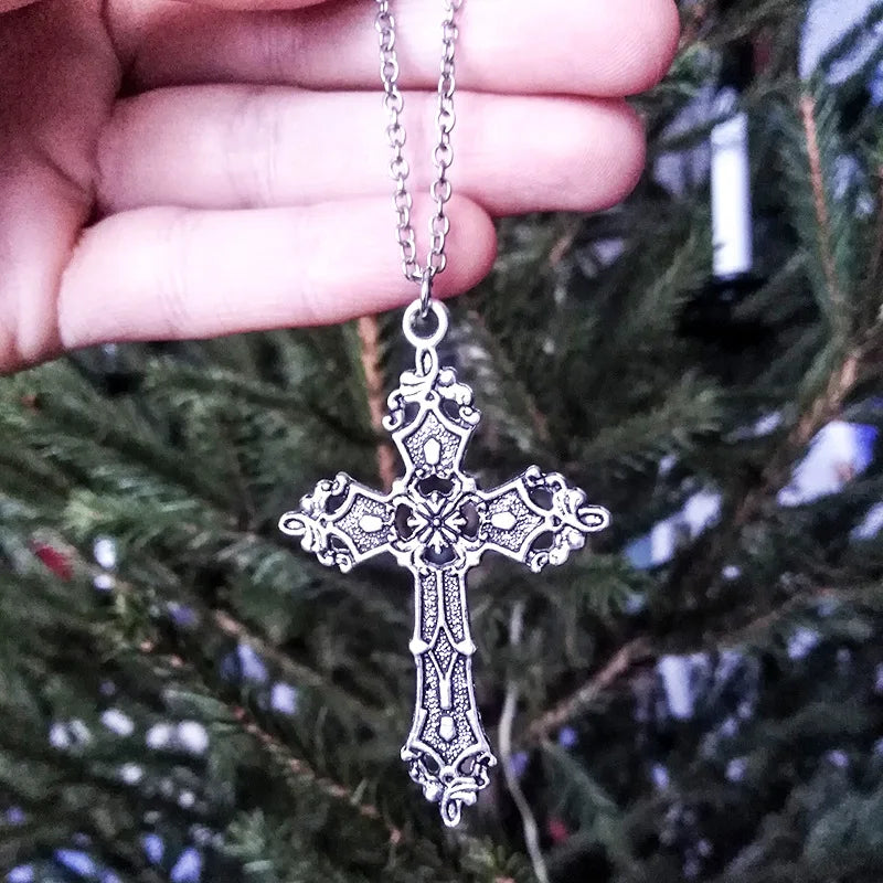 Gothic Big Zircon Cross Necklace Unisex Y2K Irregular Goth Large Cross Pendant Necklaces  for Men Women Couple Necklace Jewelry Pi-Mart