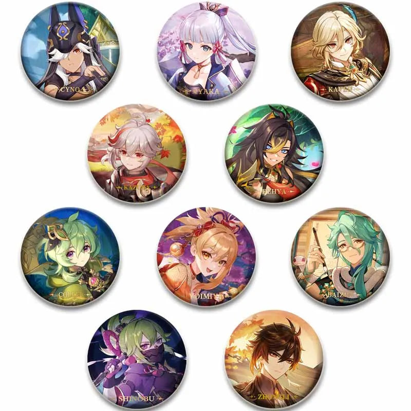 Genshin Impact Game Brooches 58mm Round Button Pins for Backpack Jackets Jewelry Cartoon Cosplay Badge Hutao Zhongli Xiao Badges Pi-Mart