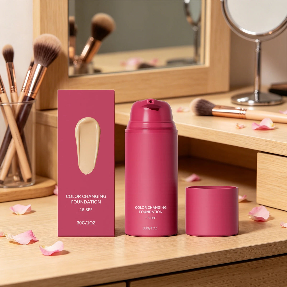 Color Changing Foundation Natural Color Spf15 Sun Protection Makeup Full Coverage Even Skin Tone Lightweight Moisturizing Makeup Pi-Mart