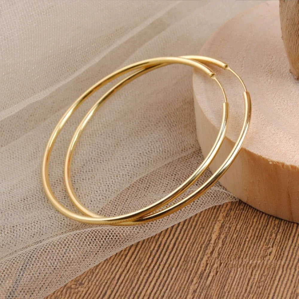Stainless Steel 12-70mm Minimalist Big Circle Hoop Earrings for Women Trendy Gold Color Metal Smooth Round Earring Jewelry Pi-Mart