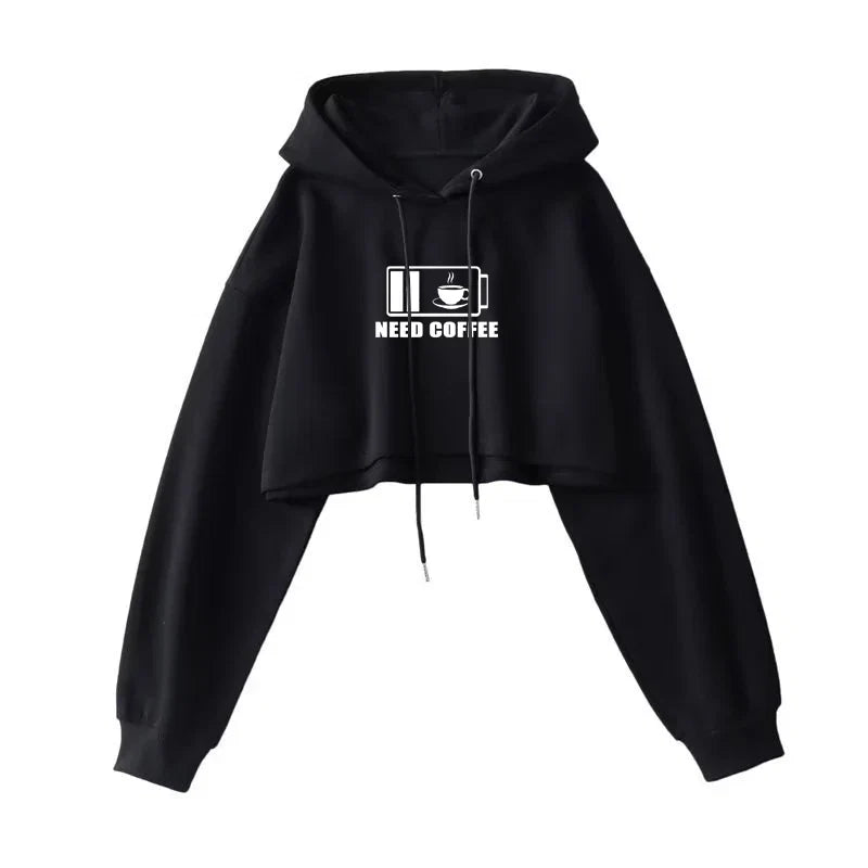 Sexy Short Hooded Sweatshirts Women Fashion Solid Color Long Sleeve Crop Tops Korean Streetwear Pullover Hoodies Female LadyShow.Store