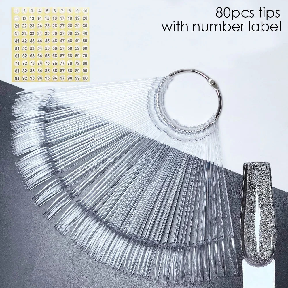 80/50/20pcs Nail Display Sticks Nail Swatch False Nail Tips Nail Gel Polish Practice Clear Display Board for Nail Art Tools Tri Light Beauty
