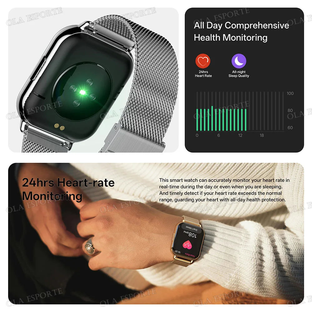2026 Upgraded Smart Watch Heart Rate Blood Oxygen/Pressure Sleep Monitoring Bluetooth Call Voice Assistant Sport Mode Smartwatch LadyShow.Store