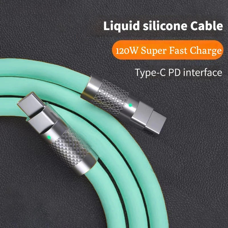 120w 6a Super Fast Charge PD Type C Liquid Silicone Cable Quick Charge 1M 2M Usb Cable Usb C to C Charger Cable Pi-Mart