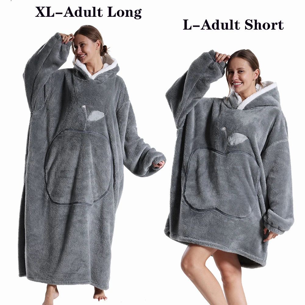 Women Plush Fleece Blanket Men Warm Thick Hoodies Adult Giant TV Blanlets with Sleeves Super Long Cold-proof Homewear Pajamas Pi-Mart