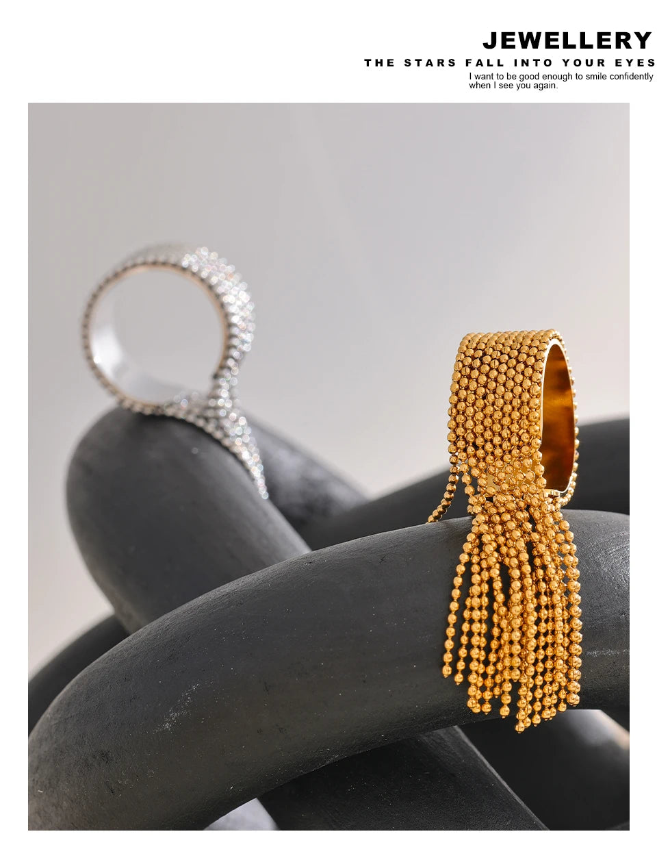 Yhpup Statement Stainless Steel Chain Tassel Finger Ring Adjustable 18K PVD Plated High Quality Charm Stylish Golden Jewelry Pi-Mart
