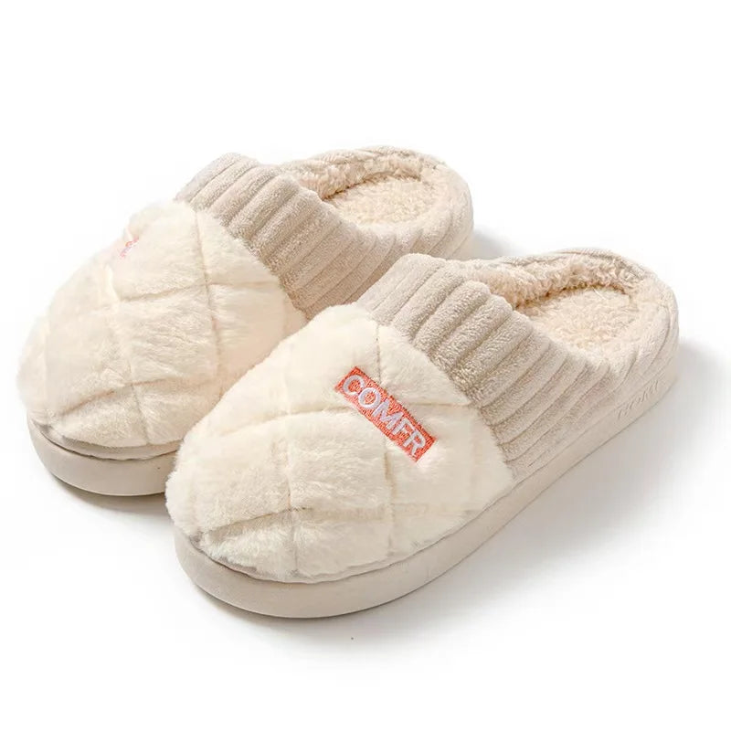 Women's Casual Home Slippers Soft Bottom Plush Slippers Anti-slip Thermal Slippers Indoor Winter Men's Fashion Casual Flats Slip LadyShow.Store