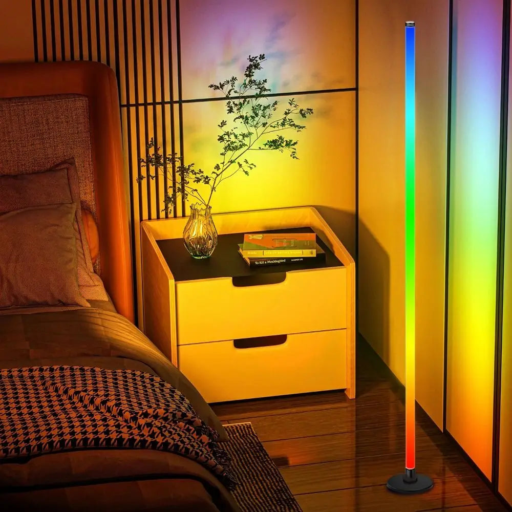 Remote Control Smart LED Floor Lamp Music Sync Dual Control Modes Corner Lighting Timer Function APP Control RGB Floor Lamp Pi-Mart