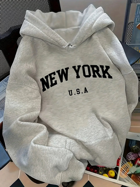 Relaxed Fit Women's Hoodie NEW YORK U.S.A. Lettering Pullover Sweatshirt Fashion Casual HipHop Sweatshirt Harajuku Unisex LadyShow.Store