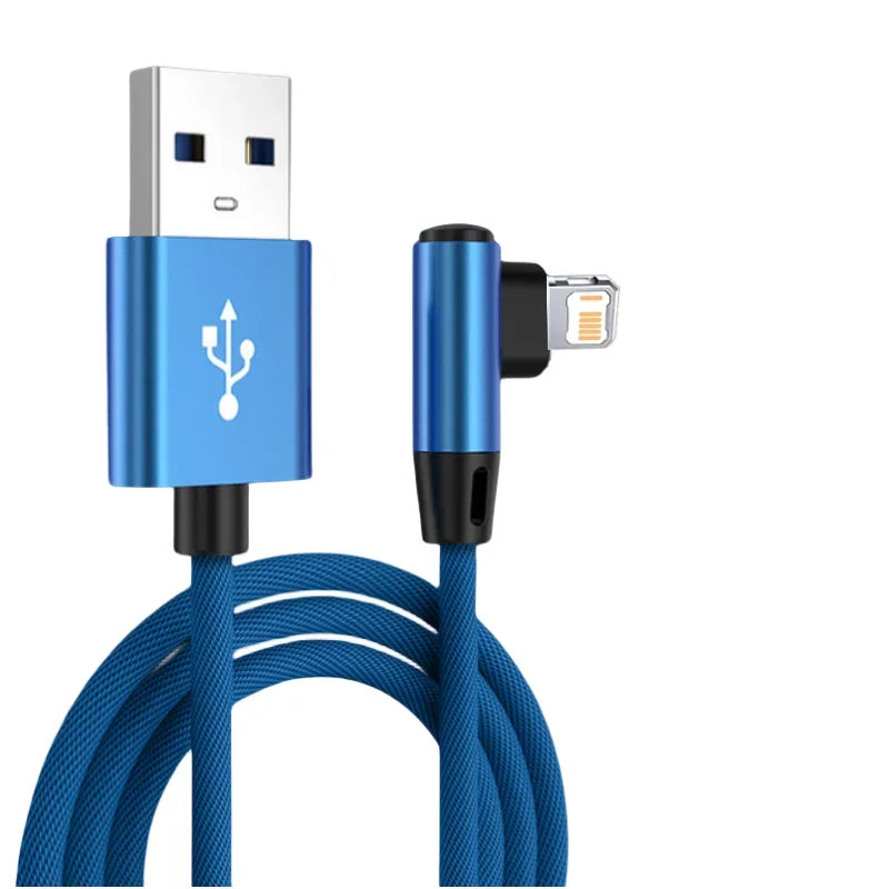 90 Degree USB Cable For iPhone 14 13 12 11 Pro Max X XR 6s 7 8 Plus 2m 3m Lead Mobile Phone Fast Charging Cord Data Charger Wire Pi-Mart