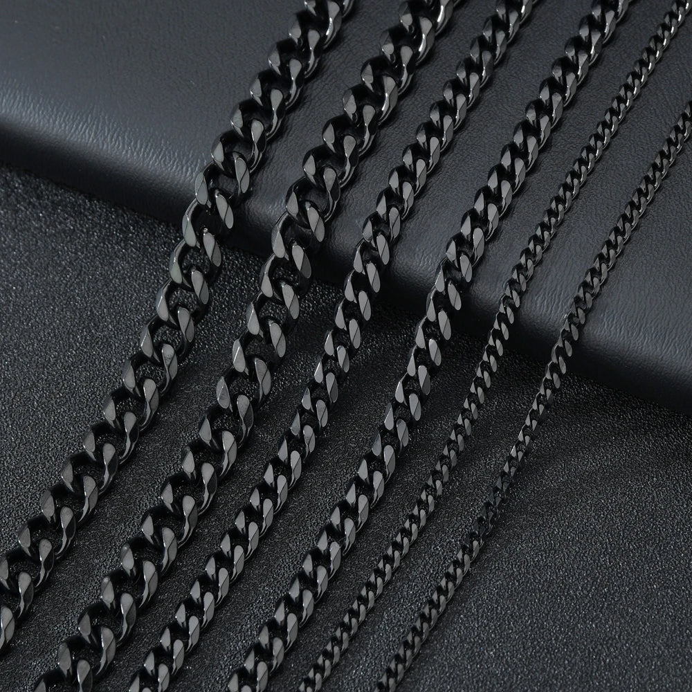 3/5/7mm Stainless Steel Cuban Link Chain Classic Punk Personality Jewelry Simple Fashion Hip-hop Couple Necklace for Men Women Pi-Mart