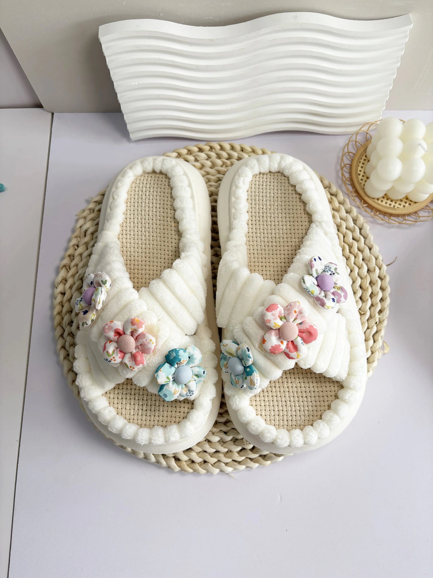 2024 Autumn Winter New Women Home Slippers Open-Toe Cross Band Linen Soled Indoor Slides Linen Soled Non-Slip Bathroom Slippers Pi-Mart
