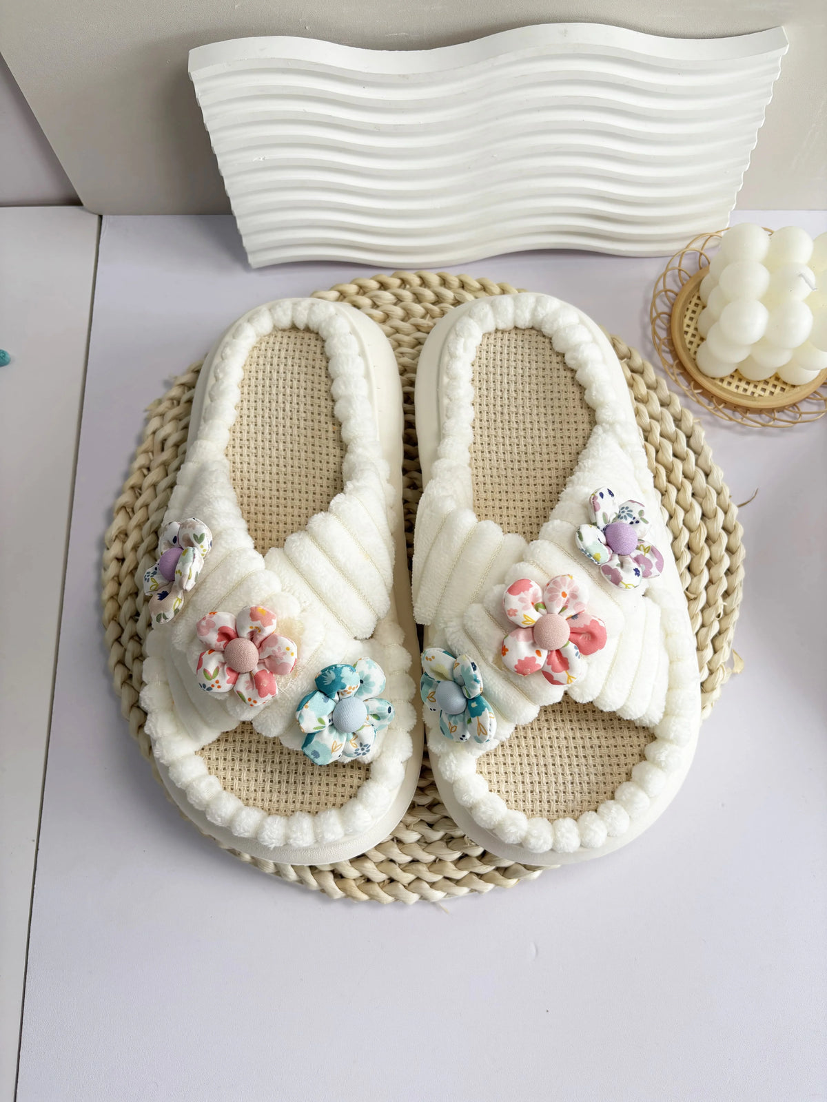 2024 Autumn Winter New Women Home Slippers Open-Toe Cross Band Linen Soled Indoor Slides Linen Soled Non-Slip Bathroom Slippers Pi-Mart