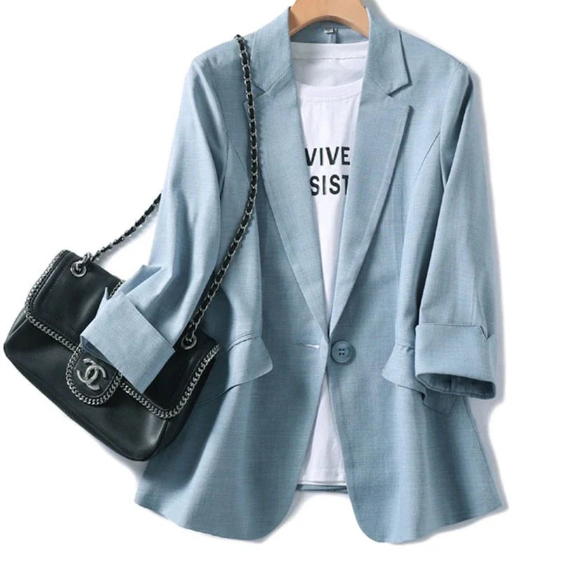 2026 Spring Summer New Temperament Versatile Large Size Women's Small Blazer Coat Loose Elegant FemaleThin  Blazer Jacket 4XL LadyShow.Store